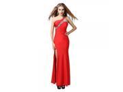 Elegant Oblique Shoulder Style Nail Bead Long Milk Fiber Formal Party Evening Gown Dress Size M Red