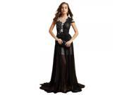 Sexy Luxurious Long Hemline Lace Bead Evening Dress M Black