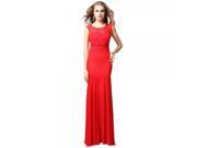 120908 Long Boat Neck Lace Evening Gown Bride Toast clothing Bridesmaid Dress Red M