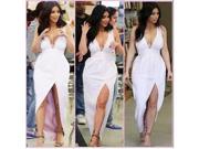 New Glamorous Irregular V neck Sleeveless Polyester Lady Dress White M