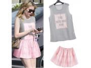 F063 European Style Summer Sleeveless T shirt and Puffy Skirt Woman Two piece Set