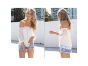 Euramerican Style Pierced Fashionable and Sexy Hollow out Female Lace Shirt White S