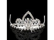 Medium Tip Rhinestone Crown Comb Hair Clip Tiara Silver