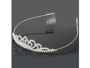 Lotus Shape Rhinestone Crown Hair Comb Pin Silver Tiara Accessories