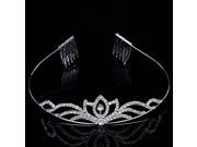 Flower Petal Shaped Alloy Bride Crown Tiara Medium Size Silver