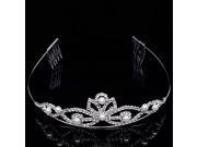 Pearl Bead Flower Vine Shaped Alloy Bride Crown Tiara Medium Size Silver