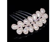 Symmetric Water Drop Shape Colored Rhinestone Decorated Bride Hair Comb Silver