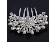 Rhinestone and Pearl Bird Style Wedding Bridal Crown Tiara Hair Comb Silvery White
