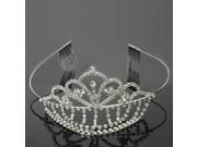 Point Rhinestone Crown Hair Comb Pin with Forehead Chain Silver