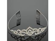 Elegant Flower Shaped Crown Hair Comb with Rhinestones Silver