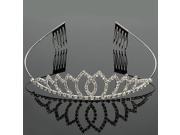 Sparkling Joint Rhinestoned Tiara Hair Comb Silver