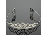 Elegant Princess Style Rhinestoned Tiara Hair Comb Silver