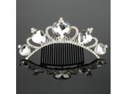 Alloy Heart shaped Glass Crown Hair Comb with Rhinestones Silver