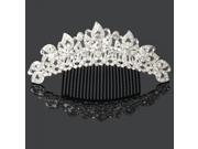 Elegant Romantic Flower Blossom Shape Glass and Alloy Tiara Hair Comb Pin Silver