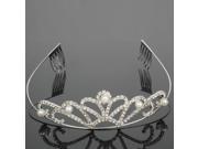 Sparkling Five Pearl Shape Alloy Rhinestone Crown Hair Comb Pin Silver