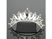 Alloy Boat shaped Glass Crown Hair Comb with Rhinestones Silver