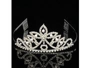 Ellipse Shape Design Alloy and Rhinestone Crown Hair Comb Pin Silver