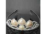 Three Peach Heart Shape Rhinestone Pearl Jewelry Wedding Bridal Tiara Crown Hair Comb Pin