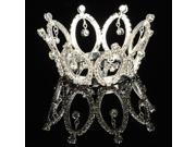 Bride and Wedding Style Round Elliptical Design Alloy and Rhinestone Crown Hair Comb Pin Silver