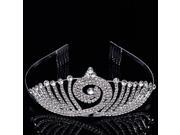 Peacock Spreading Tail Shaped Alloy Bride Crown Tiara Medium Size Silver
