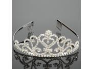 Stretch Heart shaped Crown Hair Comb with Rhinestones Silver