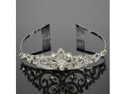 Multi Flower shaped Crown Hair Comb with Rhinestones Silver