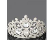 Graceful Rhinestone Chain Large Glass Hair Crown Tiara with Buckle Silver