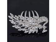 Rhinestone Peacock Wedding Bridal Crown Tiara Hair Comb Silvery White