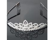 Bow Shape Rhinestone Crown Hair Clip Headband Silver White