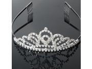 Dual Droplet Shape Bride Rhinestone Crown Hair Clip Headband Silver White