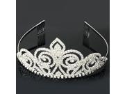Roundish Medium Rhinestone Bridal Wedding Tiara Crown Hair Comb Pin Silver