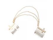 Punk Style Alloy Hair Comb Pin Tuck Comb with Cross Tessels Chain Design Golden