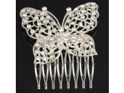 Alloy Butterfly Pattern Crown Hair Comb Pin with Rhinestone Silver