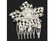 Alloy Dual layered Flower Pattern Crown Hair Comb Pin with Rhinestone Silver
