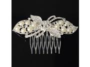 Elegant Romantic Bowknot Shape Pearl and Alloy Tiara Hair Comb Pin Silver
