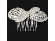 Elegant Romantic Large and Small Bowknot Shape Glass and Alloy Tiara Hair Comb Pin Silver
