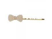 Korean Style Sweet Bowknot Pattern Pearl Bead Hair Clip Side Clip Golden White