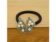 Korean Style Rhinestoned Alloy Pearl Bead Butterfly Shaped Hair Band Blue
