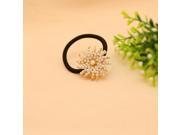 Deluxe Artificial Pearl Decoration Flower shaped Pendant Leather Hair Rope White