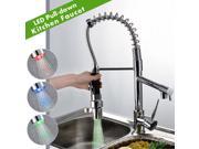 Contemporary Chrome Plating Single Handle LED RGB Pull down Kitchen Faucet