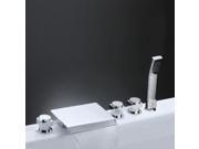 Three Handles Waterfall Bathtub Faucet With Shower Head Chrome Finish Widespread