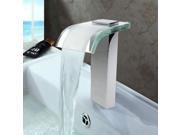 Sitting LED Glass Double Lever Basin Faucet Silver