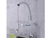 Contemporary Solid Brass Spring Pull out Kitchen Sink Faucets with Two Spouts Chrome Finish Mixer Taps