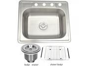25 x 22 20 Gauge Practical Stainless Steel Single Bowl Top Mount Kitchen Sink with Draining Basket