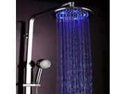 8 Inch Temperature Control Colors Round Copper 5 LEDs Fixed Rainfall LED Shower Head Silver