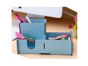 Office Desktop Wood DIY Pencil Case Multi Function Stationery Storage Box Blue