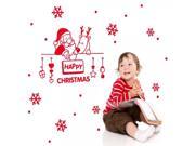 Happy Christmas Santa Claus Fawn Snowflake Snow Curtain Pattern Wall Stickers Large Red