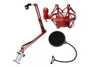 Professional Recording Microphone Stand Red with Pop Screen Filter and Shock Mount
