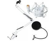 Professional Recording Microphone Stand White with Pop Screen Filter and Shock Mount