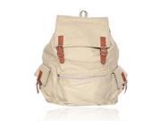 Fashion Large Capacity Pure Color Drawstring Closure with Cover Canvas Backpack White